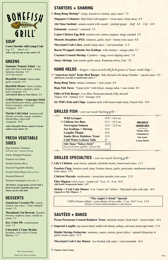 Chelsea Clock bonefish grill menu
