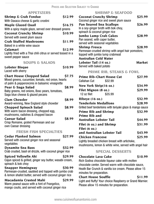 Chart House Hilton Head Island Menu